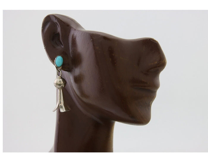 Navajo Dangle Squash Earrings 925 Silver Natural Turquoise Native Artist C.80's