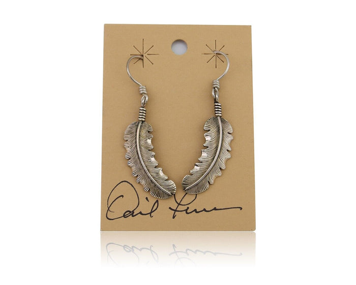 Navajo Eagle Feather Dangle Earrings 925 Silver Artist Signed D Lerma C.80's