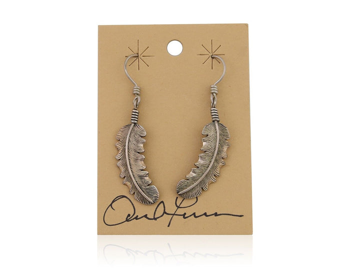 Navajo Eagle Feather Dangle Earrings 925 Silver Artist Signed D Lerma C.80's