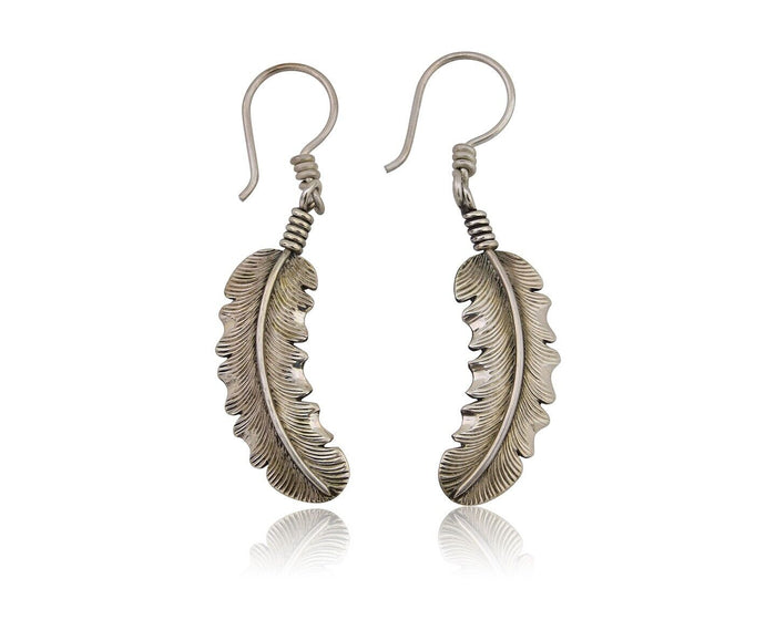 Navajo Eagle Feather Dangle Earrings 925 Silver Artist Signed D Lerma C.80's