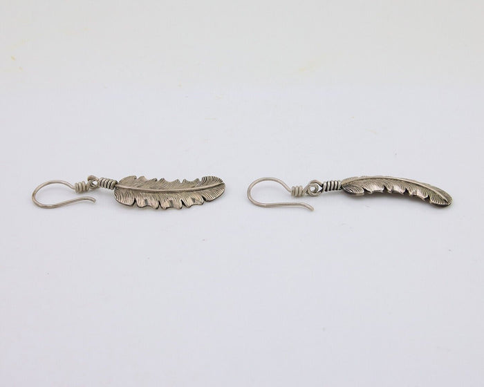 Navajo Eagle Feather Dangle Earrings 925 Silver Artist Signed D Lerma C.80's