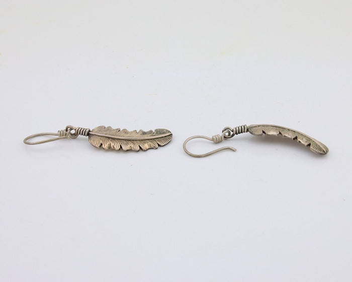 Navajo Eagle Feather Dangle Earrings 925 Silver Artist Signed D Lerma C.80's