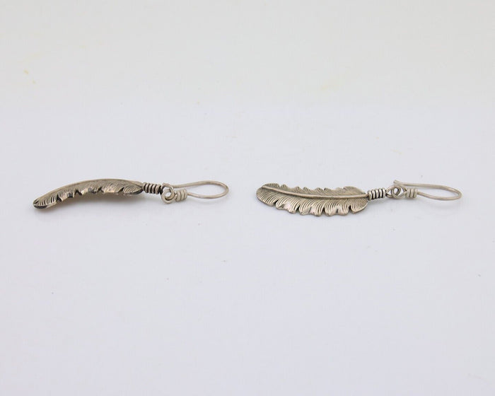 Navajo Eagle Feather Dangle Earrings 925 Silver Artist Signed D Lerma C.80's