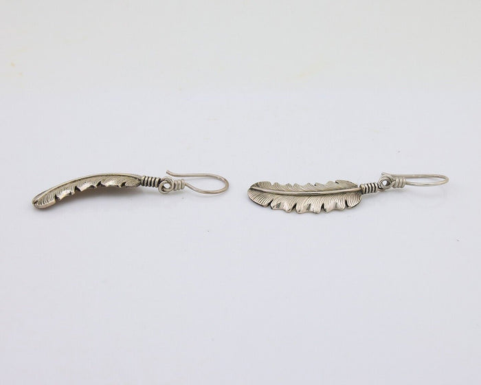Navajo Eagle Feather Dangle Earrings 925 Silver Artist Signed D Lerma C.80's