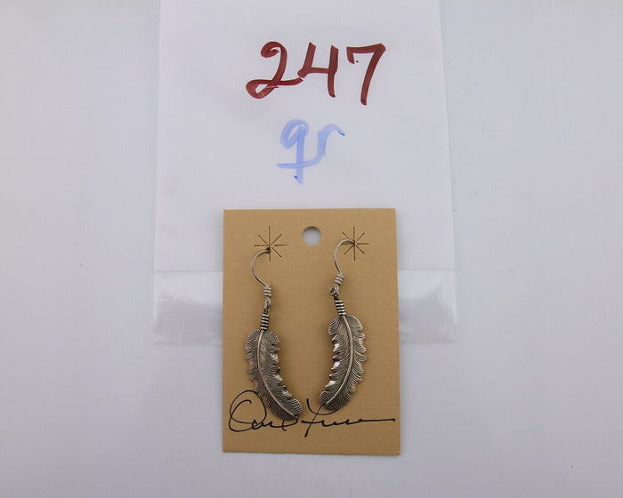Navajo Eagle Feather Dangle Earrings 925 Silver Artist Signed D Lerma C.80's