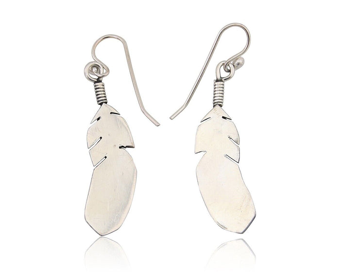 Navajo Eagle Feather Dangle Earrings 925 Silver Native American Artist C.80's