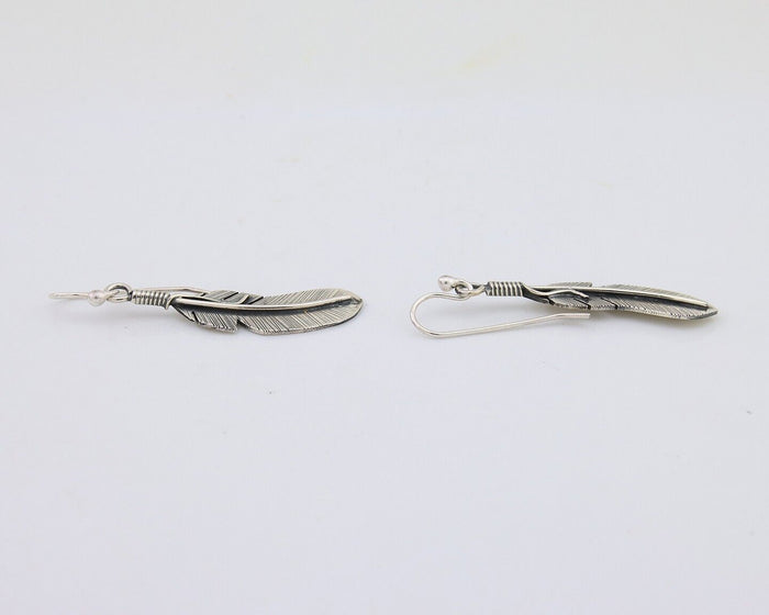 Navajo Eagle Feather Dangle Earrings 925 Silver Native American Artist C.80's