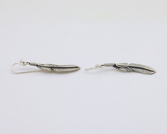 Navajo Eagle Feather Dangle Earrings 925 Silver Native American Artist C.80's