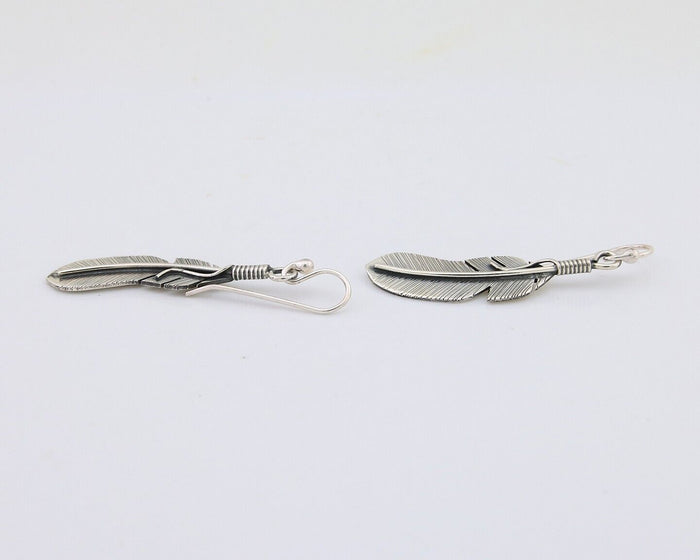 Navajo Eagle Feather Dangle Earrings 925 Silver Native American Artist C.80's