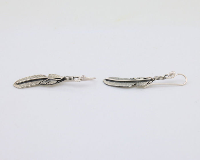 Navajo Eagle Feather Dangle Earrings 925 Silver Native American Artist C.80's