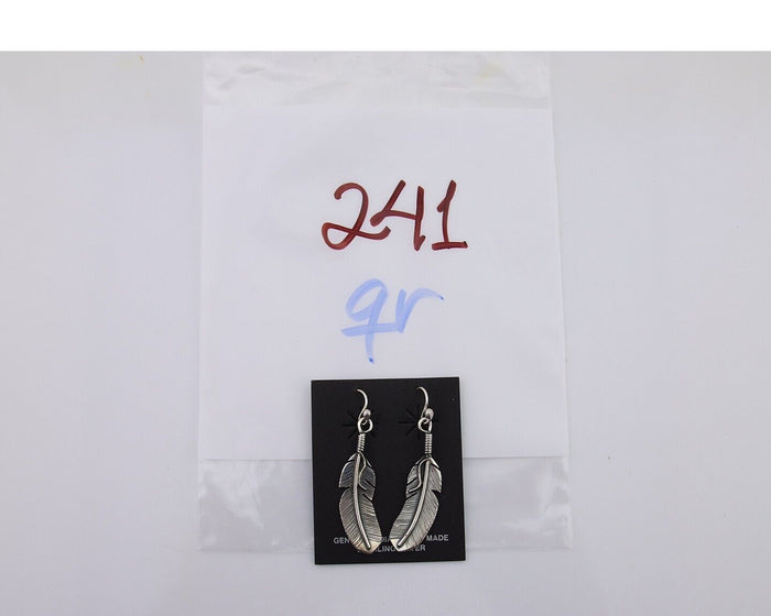 Navajo Eagle Feather Dangle Earrings 925 Silver Native American Artist C.80's