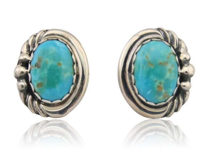 Navajo Earrings 925 Blue Kingman Turquoise Native American Artist C80s