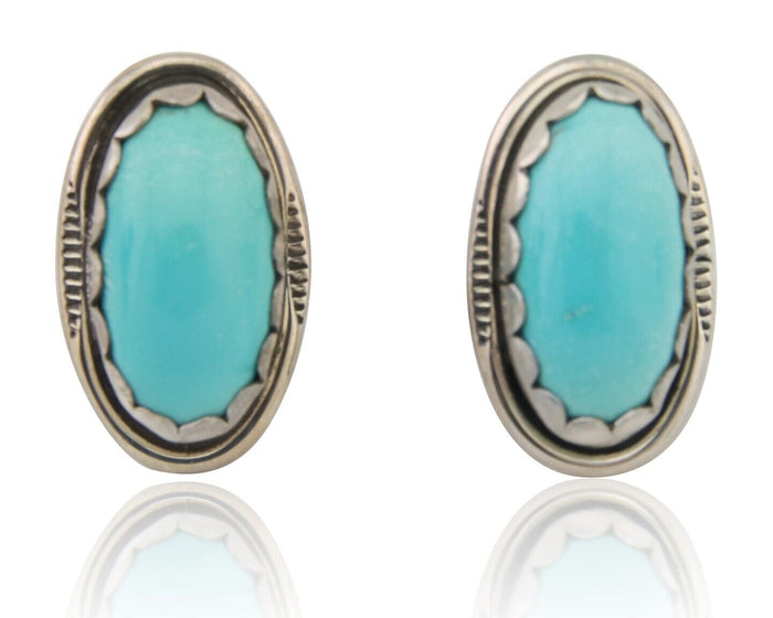 Navajo Earrings 925 Blue Kingman Turquoise Native American Artist C80s
