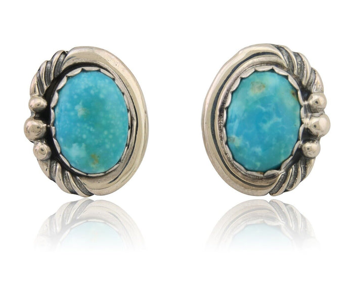 Navajo Earrings 925 Blue Kingman Turquoise Native American Artist C80s