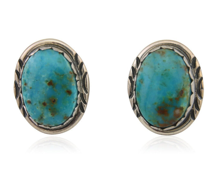 Navajo Earrings 925 Blue Kingman Turquoise Native American Artist C80s