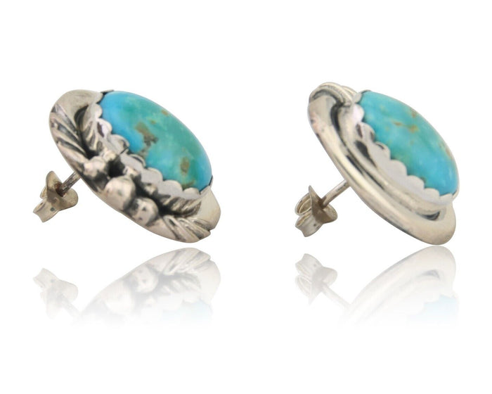 Navajo Earrings 925 Blue Kingman Turquoise Native American Artist C80s