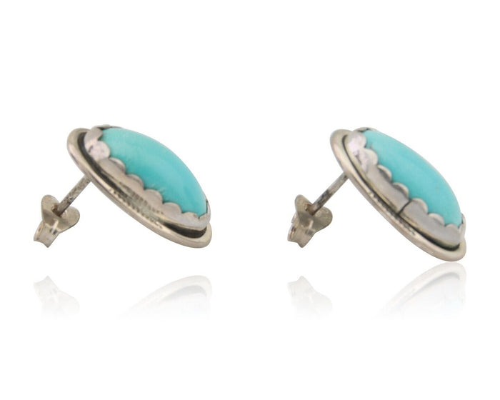 Navajo Earrings 925 Blue Kingman Turquoise Native American Artist C80s
