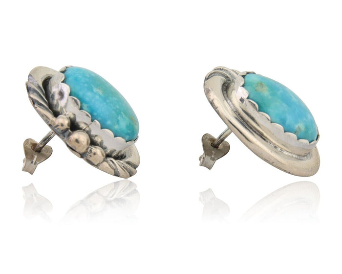Navajo Earrings 925 Blue Kingman Turquoise Native American Artist C80s