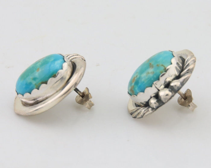 Navajo Earrings 925 Blue Kingman Turquoise Native American Artist C80s