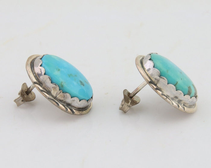 Navajo Earrings 925 Blue Kingman Turquoise Native American Artist C80s