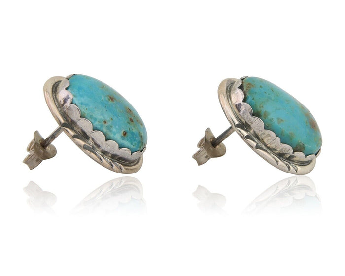 Navajo Earrings 925 Blue Kingman Turquoise Native American Artist C80s