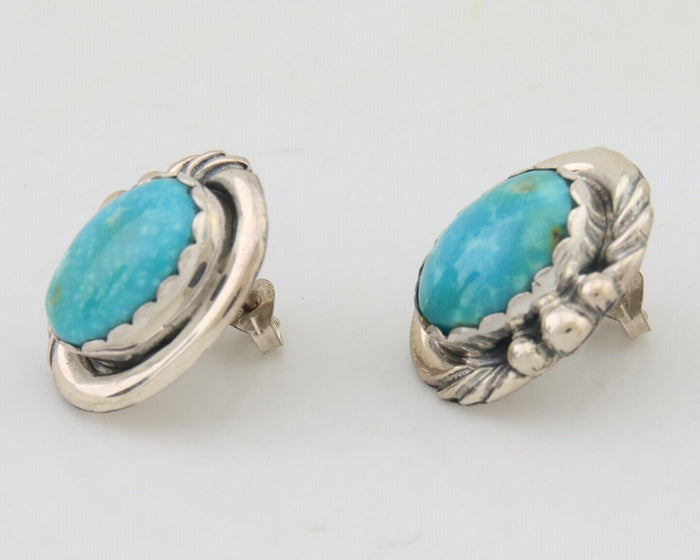 Navajo Earrings 925 Blue Kingman Turquoise Native American Artist C80s