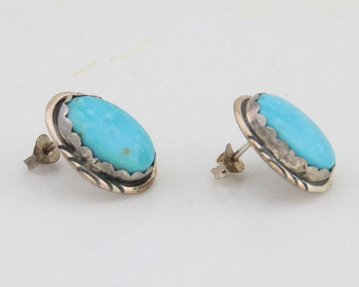 Navajo Earrings 925 Blue Kingman Turquoise Native American Artist C80s