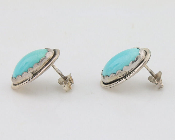 Navajo Earrings 925 Blue Kingman Turquoise Native American Artist C80s