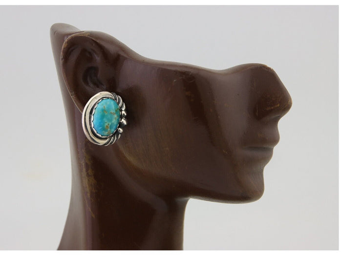 Navajo Earrings 925 Blue Kingman Turquoise Native American Artist C80s