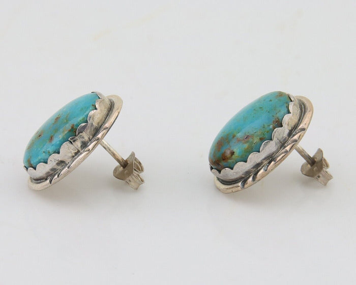 Navajo Earrings 925 Blue Kingman Turquoise Native American Artist C80s