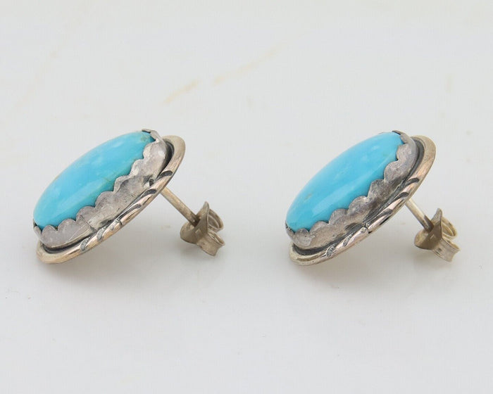 Navajo Earrings 925 Blue Kingman Turquoise Native American Artist C80s