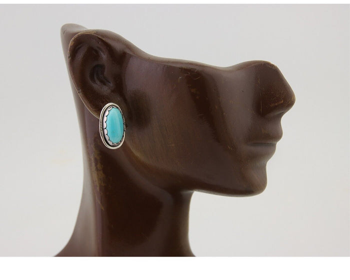 Navajo Earrings 925 Blue Kingman Turquoise Native American Artist C80s