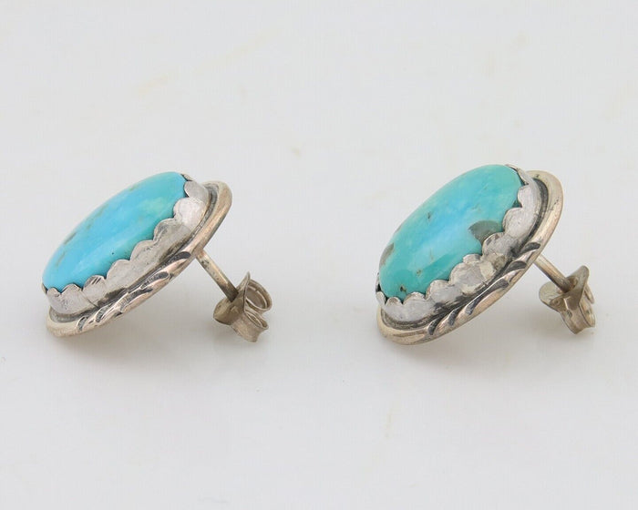 Navajo Earrings 925 Blue Kingman Turquoise Native American Artist C80s