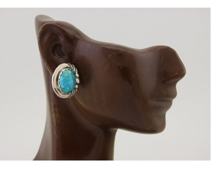 Navajo Earrings 925 Blue Kingman Turquoise Native American Artist C80s