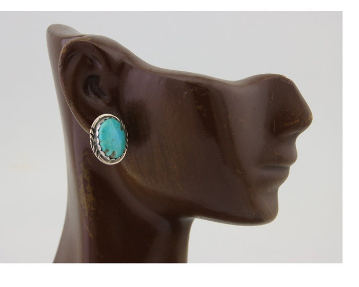 Navajo Earrings 925 Blue Kingman Turquoise Native American Artist C80s