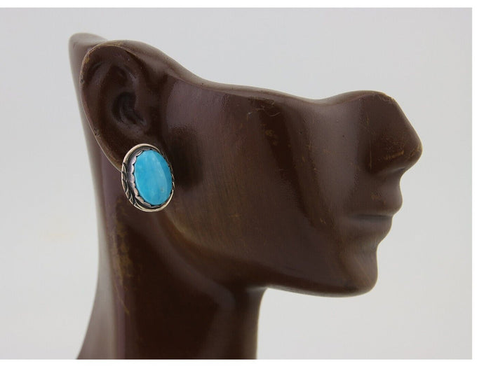 Navajo Earrings 925 Blue Kingman Turquoise Native American Artist C80s