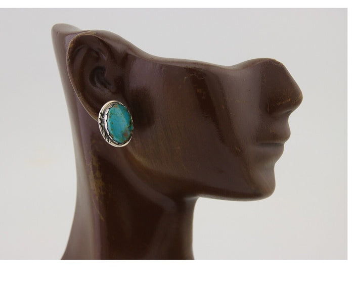 Navajo Earrings 925 Blue Kingman Turquoise Native American Artist C80s
