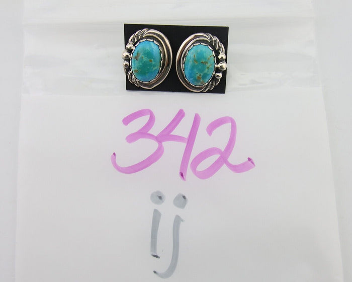 Navajo Earrings 925 Blue Kingman Turquoise Native American Artist C80s
