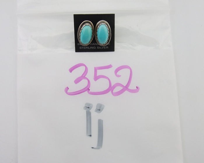 Navajo Earrings 925 Blue Kingman Turquoise Native American Artist C80s