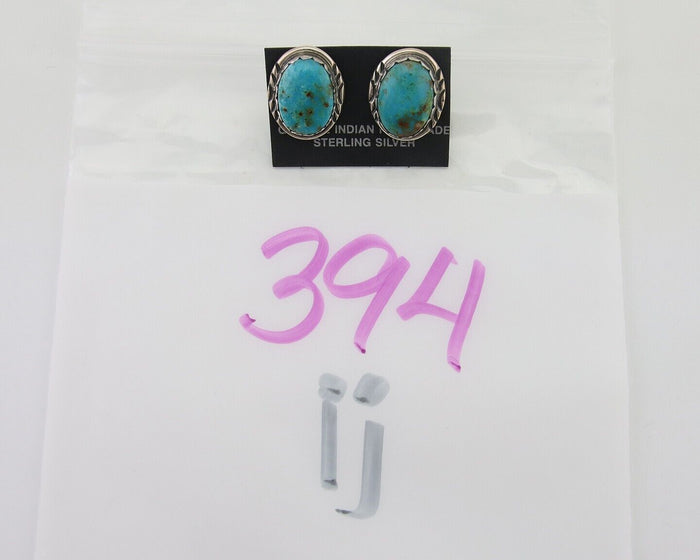 Navajo Earrings 925 Blue Kingman Turquoise Native American Artist C80s