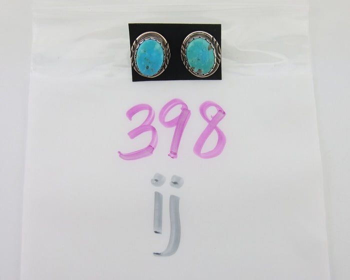 Navajo Earrings 925 Blue Kingman Turquoise Native American Artist C80s