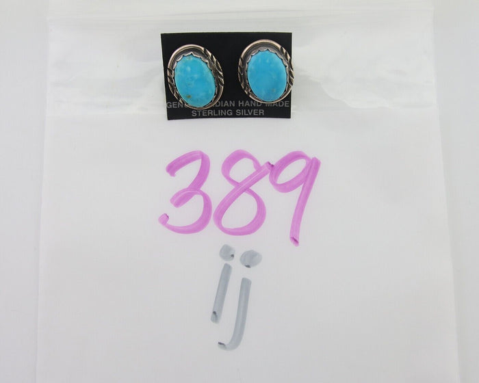 Navajo Earrings 925 Blue Kingman Turquoise Native American Artist C80s