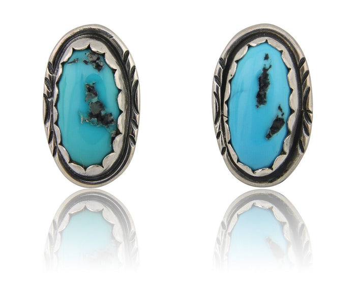 Navajo Earrings 925 Blue Morenci Turquoise Native American Artist C.80's
