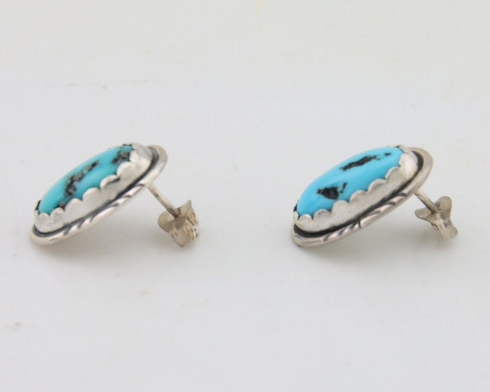 Navajo Earrings 925 Blue Morenci Turquoise Native American Artist C.80's