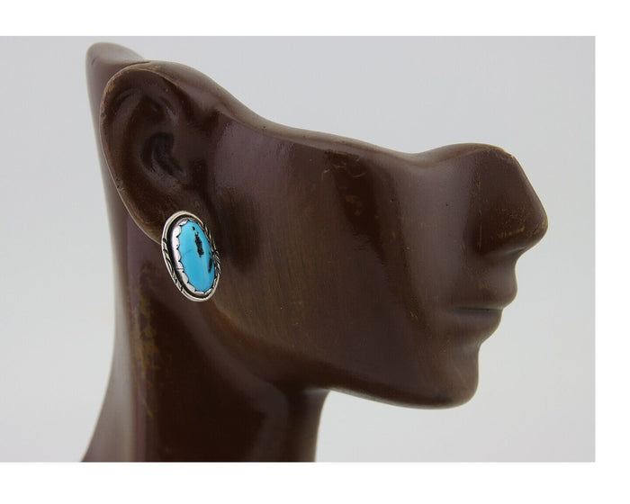 Navajo Earrings 925 Blue Morenci Turquoise Native American Artist C.80's