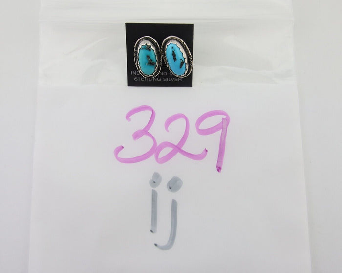 Navajo Earrings 925 Blue Morenci Turquoise Native American Artist C.80's