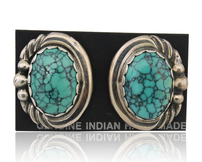 Navajo Earrings 925 Blue Spiderweb Turquoise Native American Artist C.80's