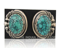 Navajo Earrings 925 Blue Spiderweb Turquoise Native American Artist C.80's