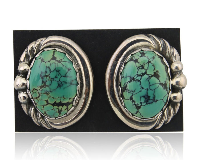 Navajo Earrings 925 Blue Spiderweb Turquoise Native American Artist C.80's