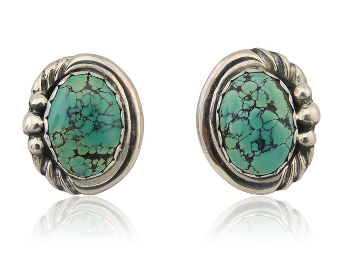 Navajo Earrings 925 Blue Spiderweb Turquoise Native American Artist C.80's